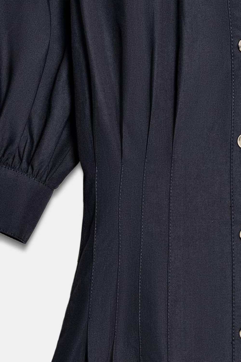 ZARA ПЛАТЬЕ МИДИ ИЗ ПОПЛИНА С ОБЪЕМНЫМИ РУКАВАМИ, МОРСКОЙ СИНИЙ