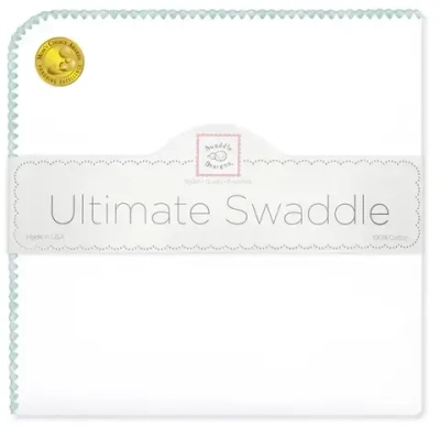 SwaddleDesigns SD-021SC Фланелевая пеленка для новорожденного - White with SeaCrystal Pastel Trim