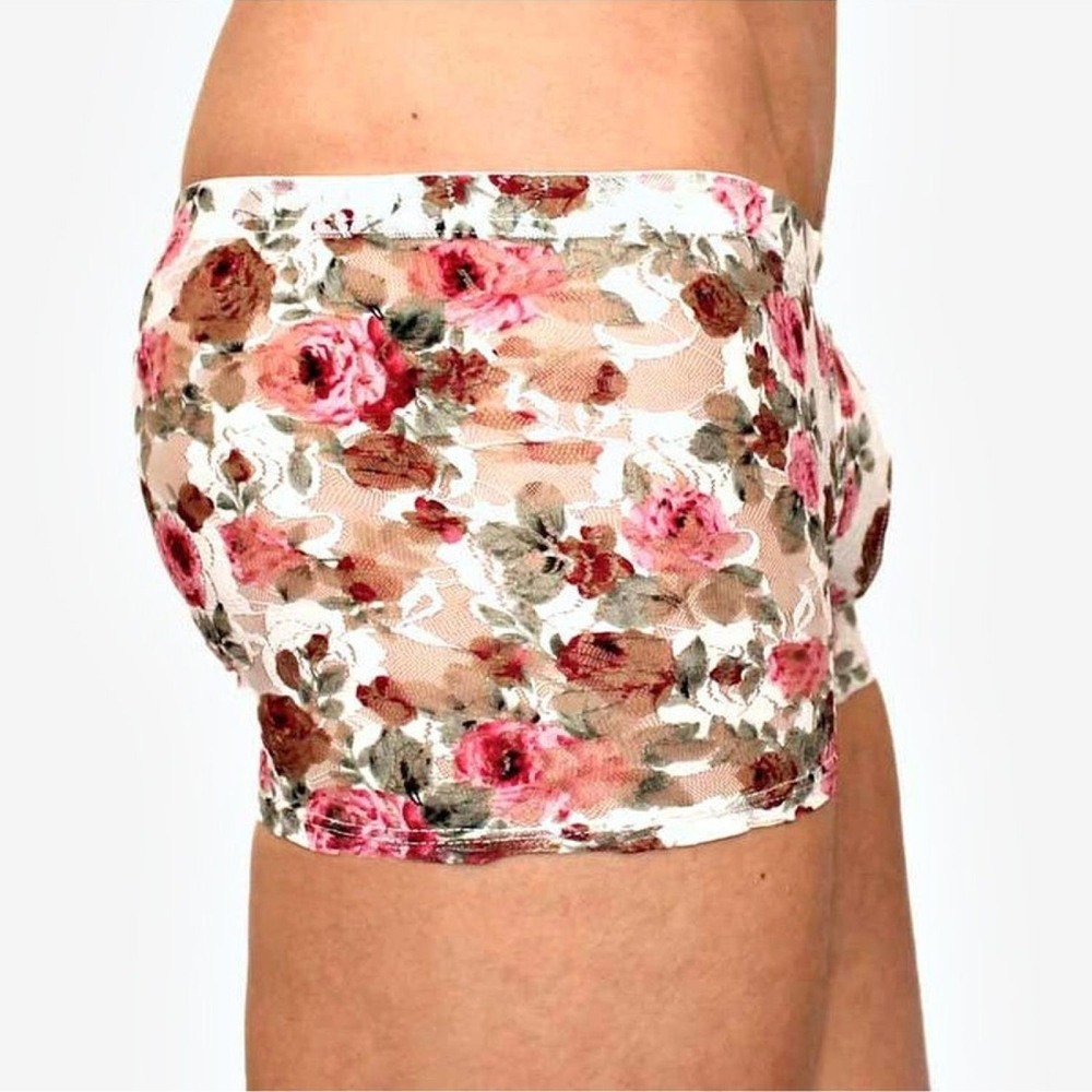 Мужские сетчатые трусы-боксеры с розами (Размер: L) (Цвет: белый)