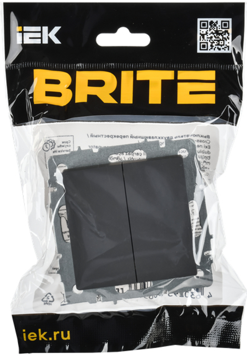 BRITE Выключатель 2-клавишный перекрестный 10А ВС10-2-3-БрГ графит IEK