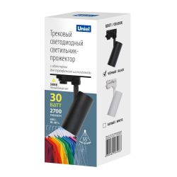 ULB-T55-30W-3000K BLACK Светильник-прожектор светодиодный трековый. 2700 Лм. Теплый белый свет 3000К. Корпус черный. ТМ Uniel
