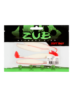 Приманка ZUB-IZI  99мм(4")-4шт, (цвет 010) белое тело-красный хвост