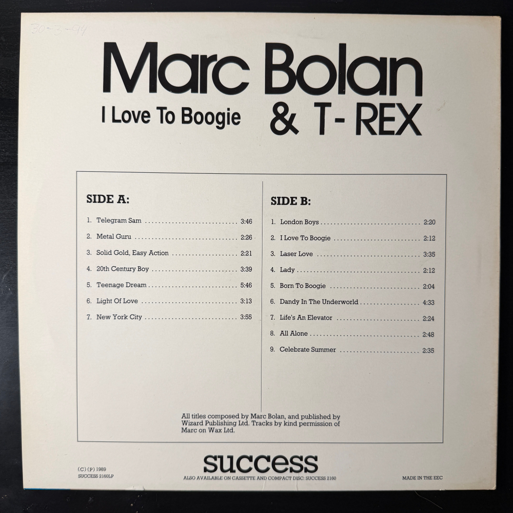 Marc Bolan & T - Rex ‎– I Love To Boogie (Европа 1989г.)