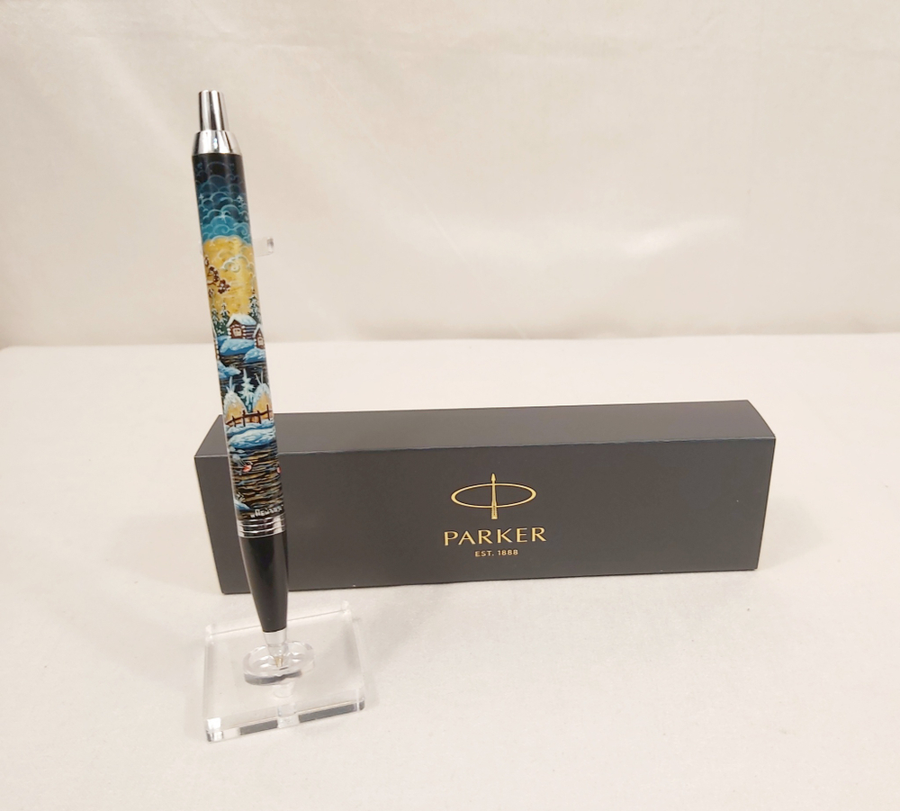 Ручка "Деревенский пейзаж" с ручной росписью Палех