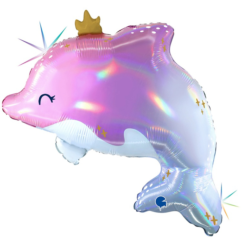 Шар Фольгированный Дельфин с короной (Сиреневый)