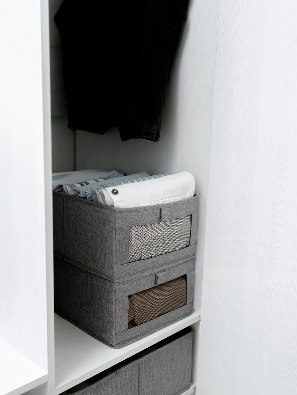 Органайзер для хранения вещей одежды  коробка для полотенец белья с окном ящик для хранения 40х27х17см, Премиум