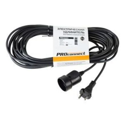 Удлинитель-шнур ПВС 2х0,75, 10м, б/з, 6А, 1300Вт, IP20, черный (Сделано в России) PROconnect
