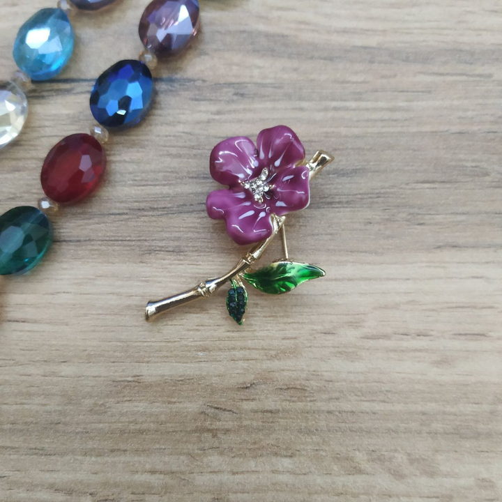 Брошь-подвеска Цветок розовый со стразами эмаль цветная металл золотистый