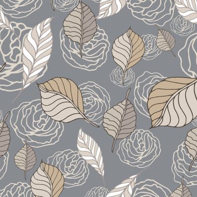 Розы и осенние листья на сером фоне