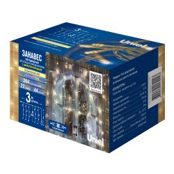 ULD-C3020-264-TTK WARM WHITE IP44 Занавес светодиодный с эффектом мерцания. 3х2м. 264 светодиода. Теплый белый свет. Провод прозрачный. TM Uniel