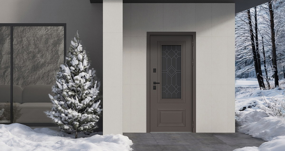 Стальная дверь "Дравит" с окном и лазерной резкой (терморазрыв 3к). Заказная модель.