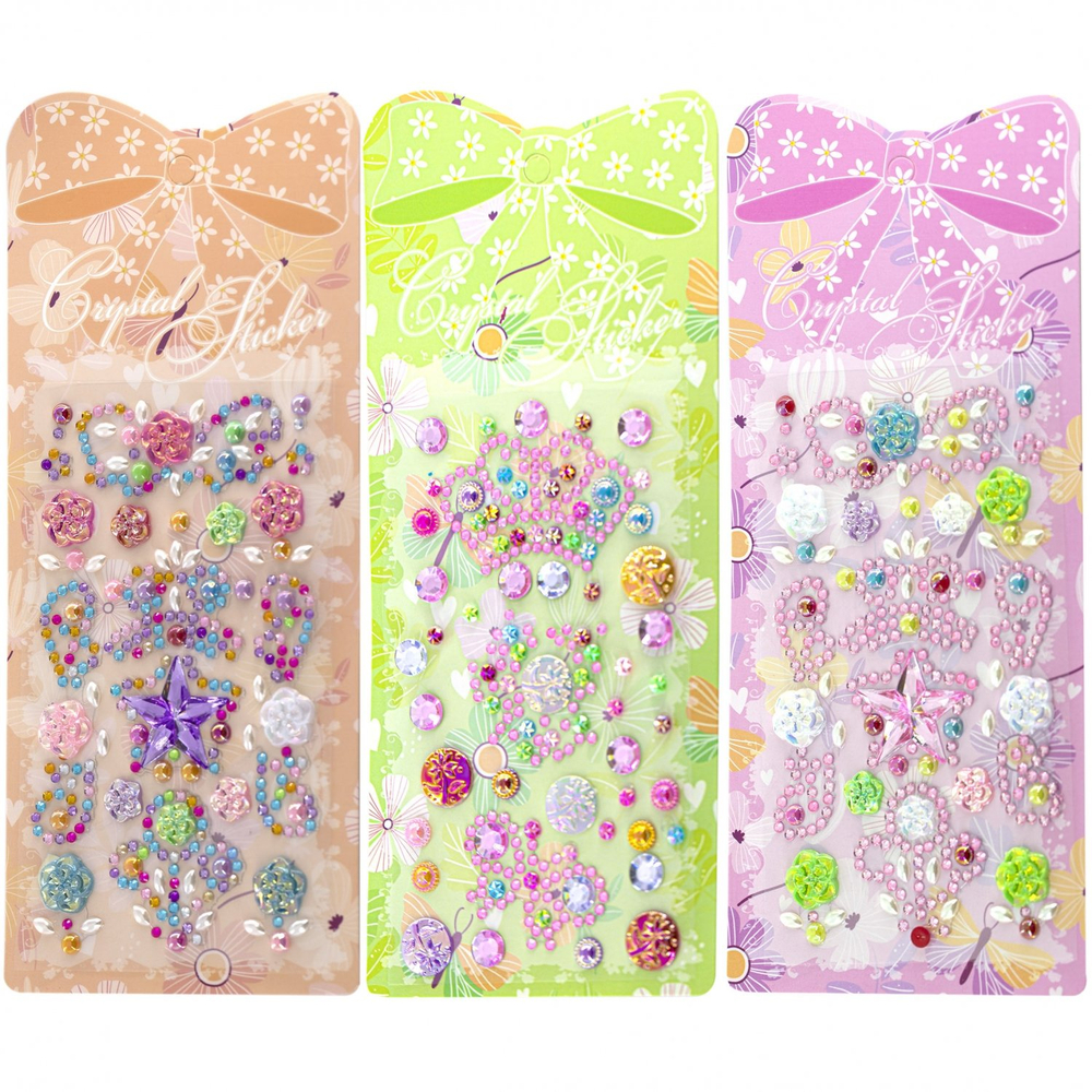 Наклейки-стразы Alingar, акриловые, "Праздничное ассорти", цветочки, звездочки, корона, пакет с европодвесом