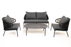 "Милан" лаунж-зона 4-местная плетеная из роупа (веревки), каркас алюминиевый темно-серый, роуп темно-серый