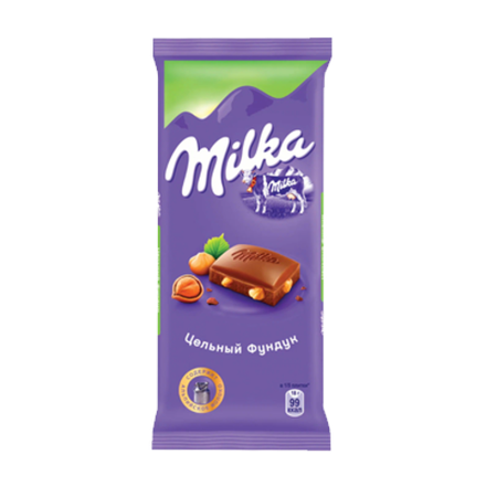 Шоколад молочный с цельным фундуком Milka 85г