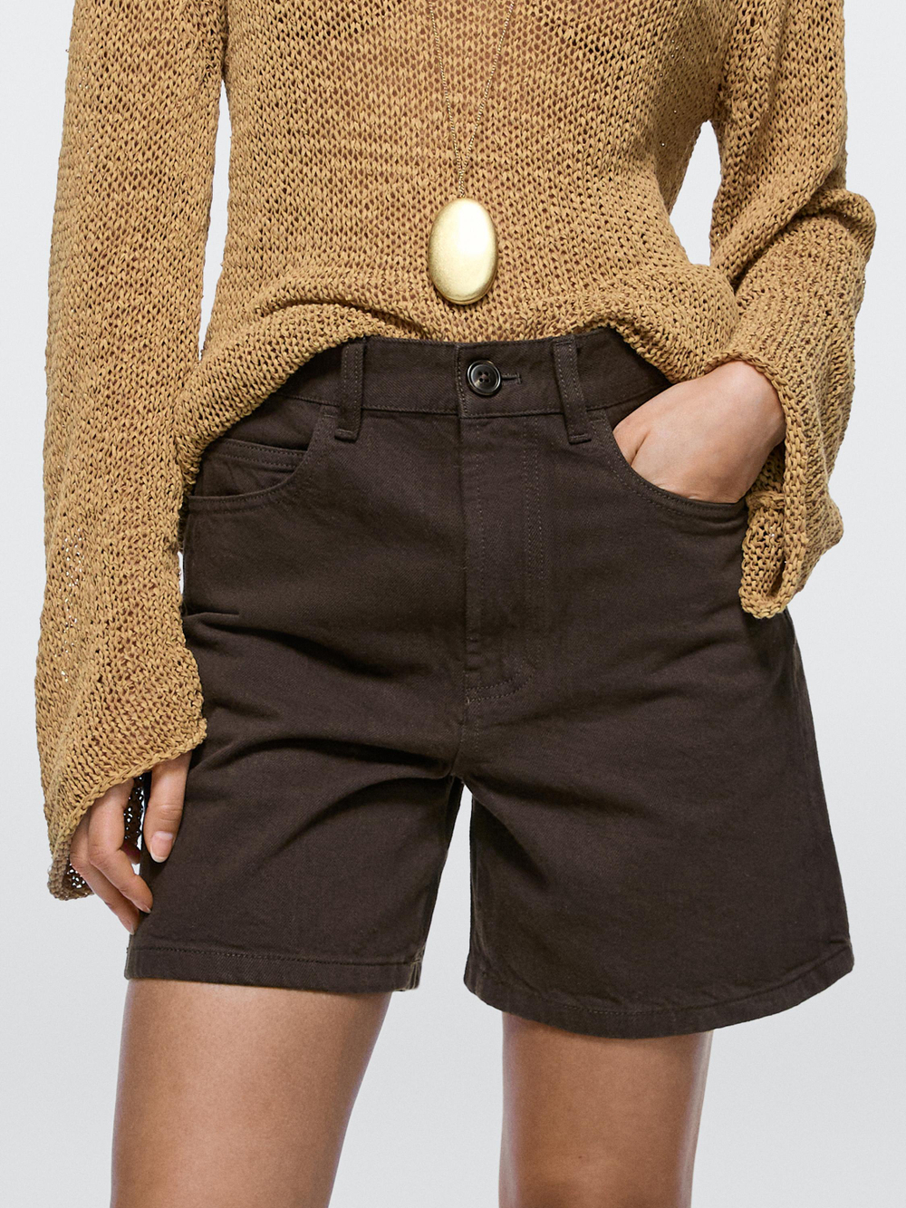 Massimo Dutti Джинсовые шорты со средней посадкой, шоколадный