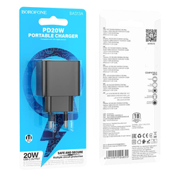 Сетевая зарядка с поддержкой быстрой зарядки PD 3А 20Вт USB-C BOROFONE BAS313A чёрный