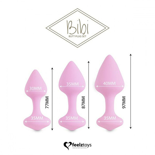 Набор из 3 нежно-розовых анальных пробок 7,7см, 8,7см и 9,7см Feelz Toys Bibi Butt Plug Set