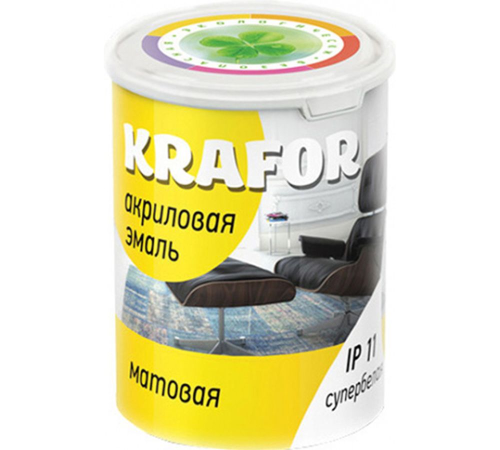 Эмаль акрил. матовая супербелая 1кг Крафор