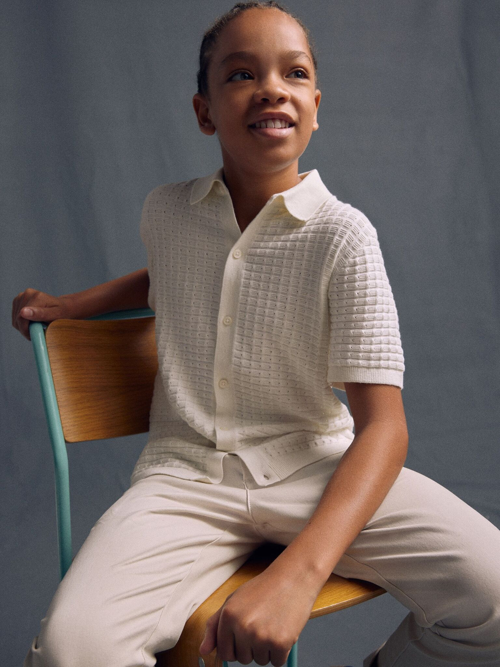 Рубашка трикотажная с коротким рукавом для мальчика Next AA8-953, Молочный