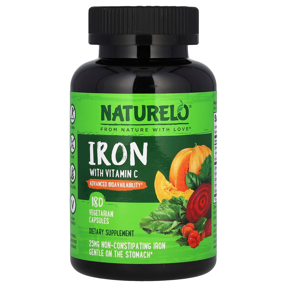 NATURELO, Железо с витамином C, 180 вегетарианских капсул