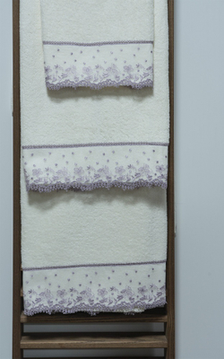 Набор полотенец 3шт Sandri Prato Fiorito с розовым кружевом