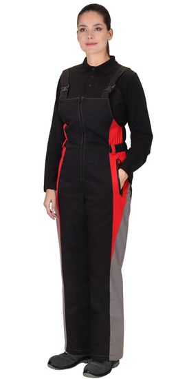 Костюм зимний женский "Сириус-Сибирячка" полукомбинезон (серый/черный/красный)
