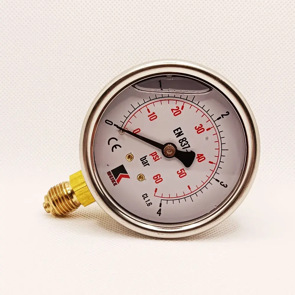 Манометр гидравлический на 4 бара (60 psi), 63 мм, G 1/4" радиальный, виброустойчивый - глицериновый