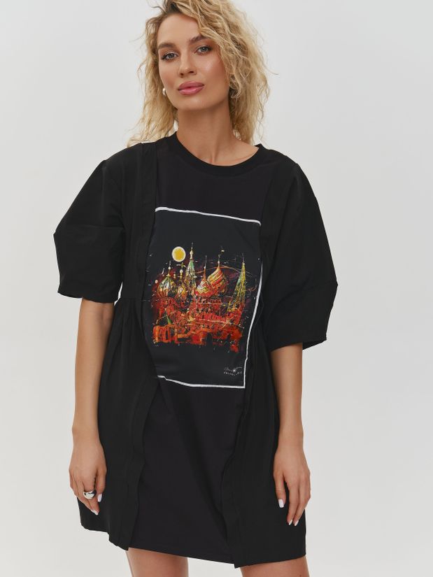 Платье футболка с принтом МОСКВА, черное