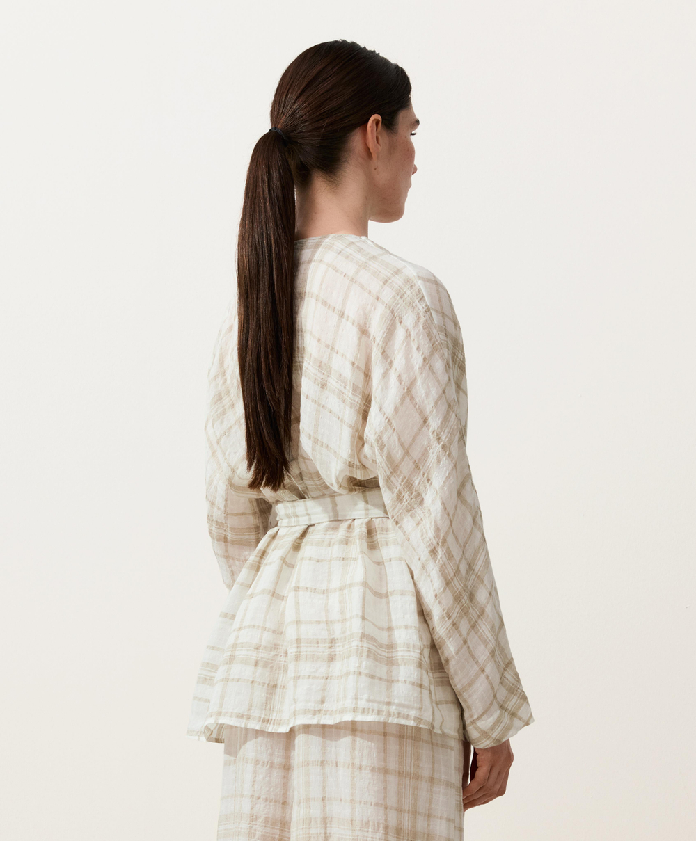 Oysho Рубашка-кимоно в клетку, экрю