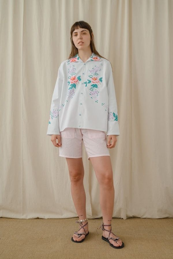 Рубашка Расшитая Крупными Цветами белая - фото 3