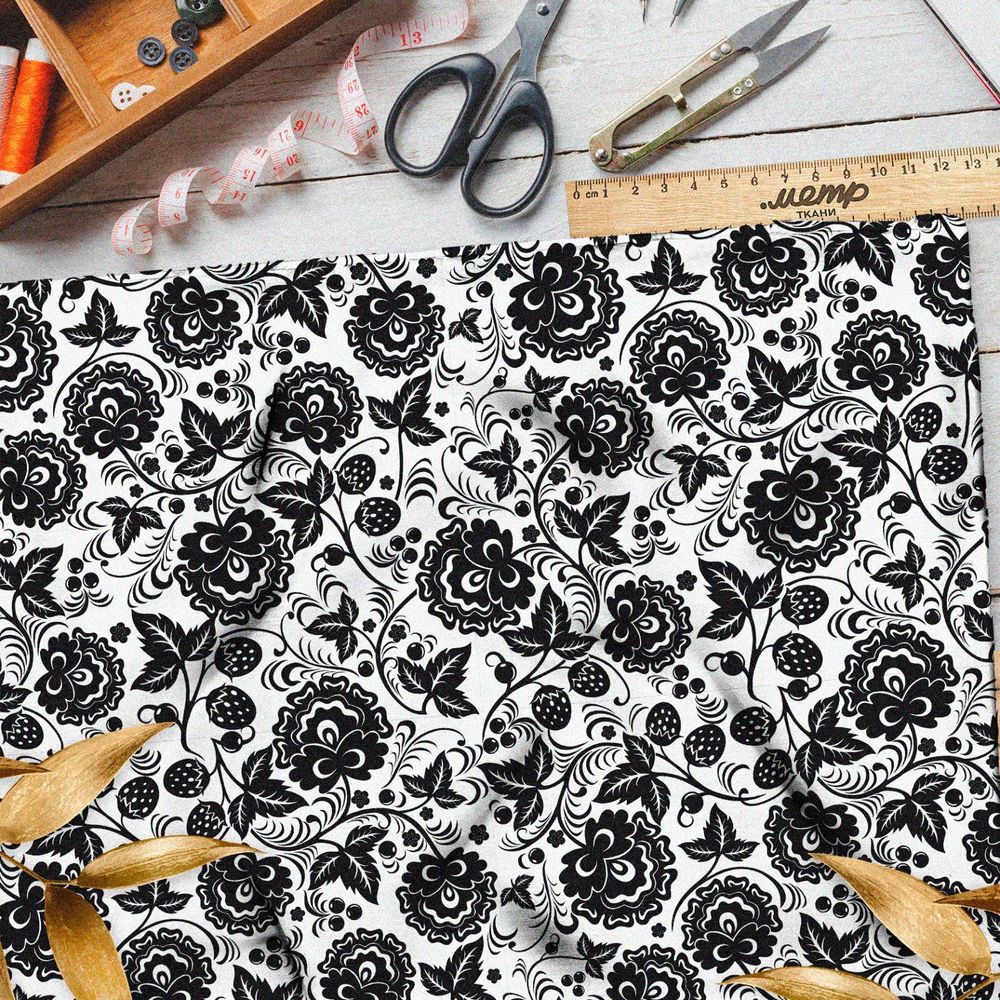 Ткань блэкаут черная хохлома