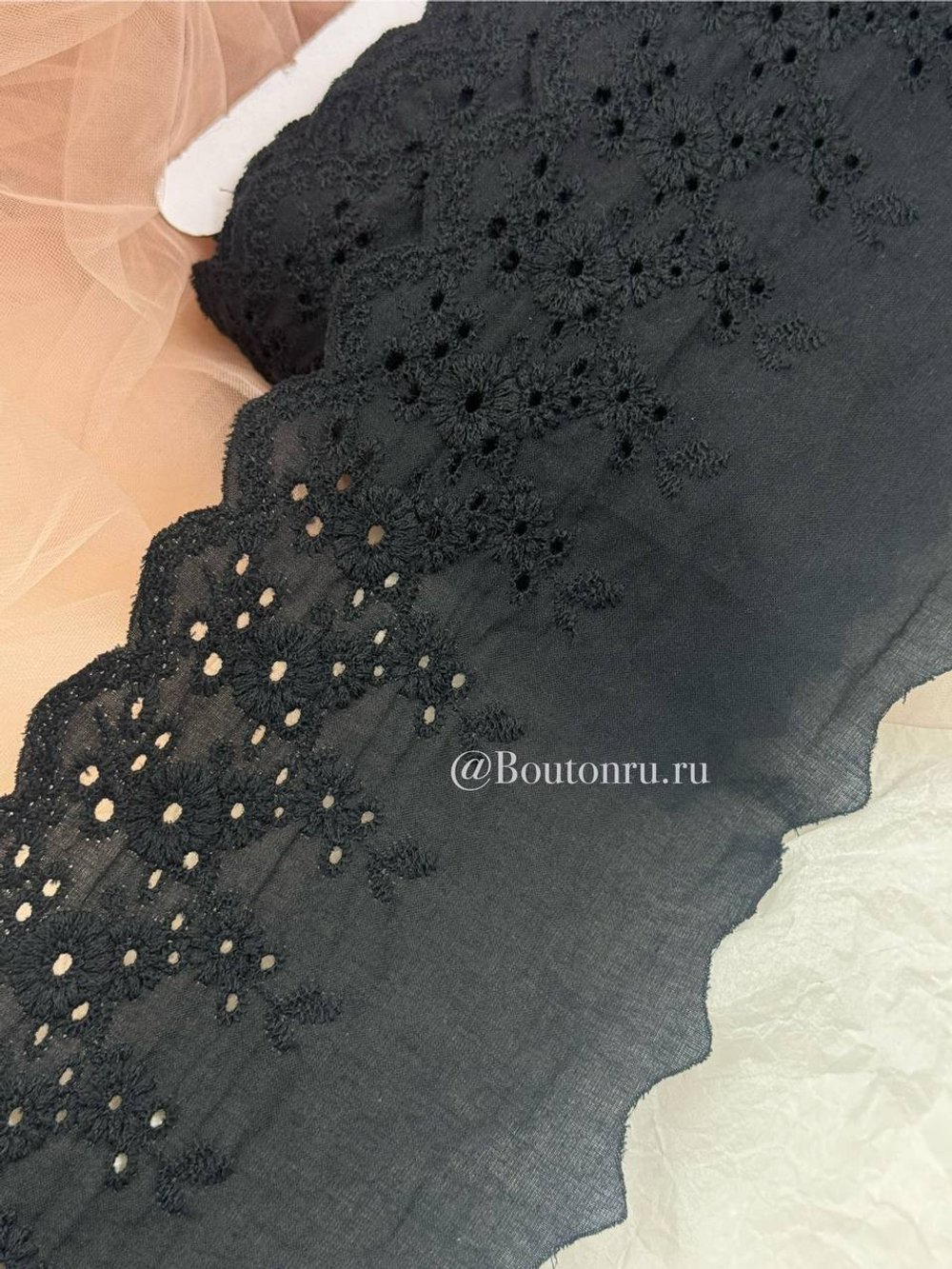 Кружево черное шитье хлопок цветы 120 мм
