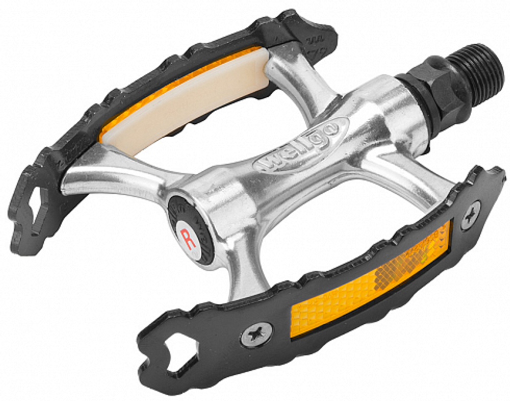 Педали C202 WELLGO, ось 9/16" со светоотражателями, алюминиевые чёрно-серебристые