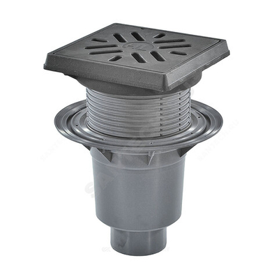 Трап регулируемый с "сухим" затвором Дн 110 с чугунной решёткой 226х226мм с подрамником из чугуна вертикальный выпуск серия PERFEKT HL HL616.1/1