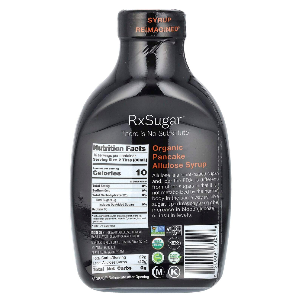 RxSugar, органический аллюлозный сироп для блинов, 473 мл (16 жидк. унций)