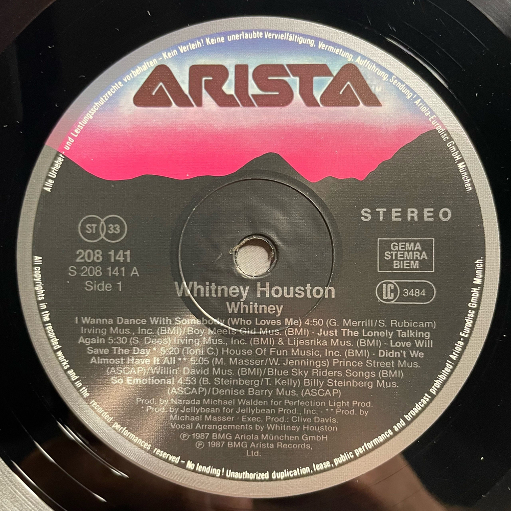 Винтажная виниловая пластинка LP Whitney Houston, Whitney (Германия 1987)