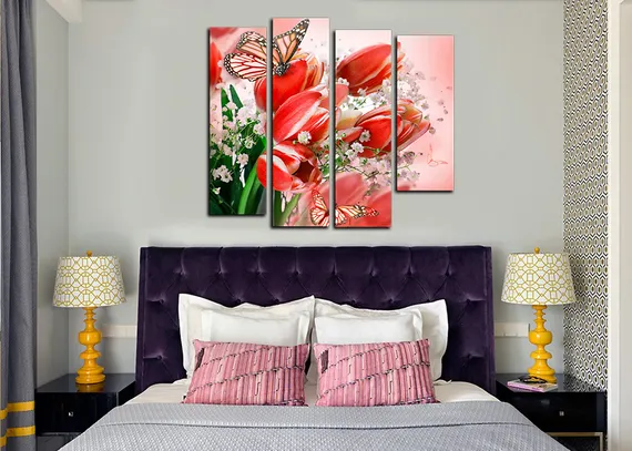 Модульная картина "Красные тюльпаны"