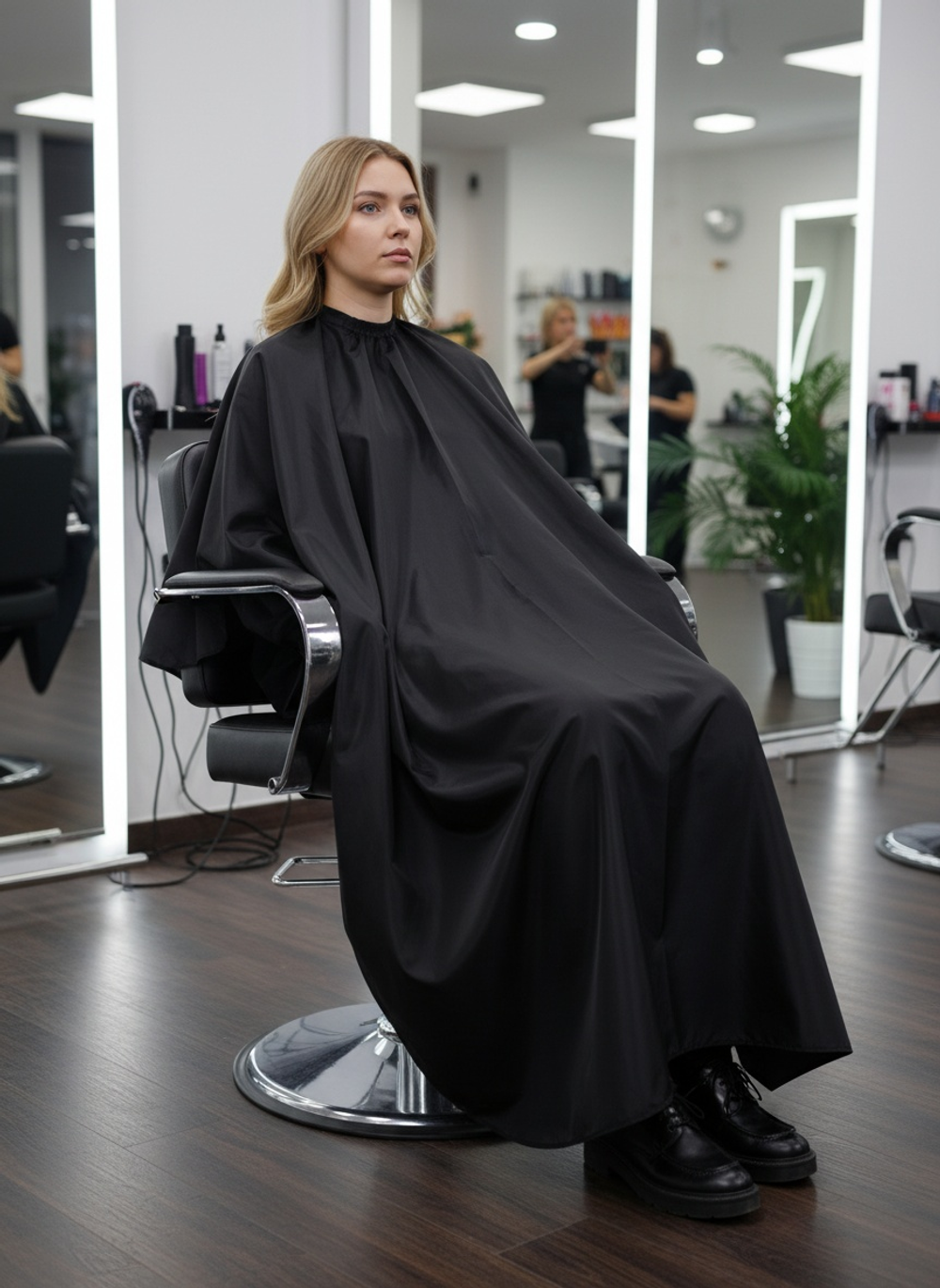 Пеньюар парикмахерский классический, размер увеличенный, черный, горловина КОМБИ