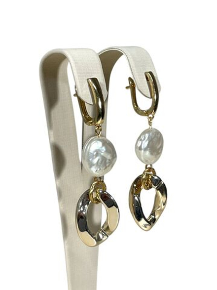 Серьги жемчужина и звено цепи