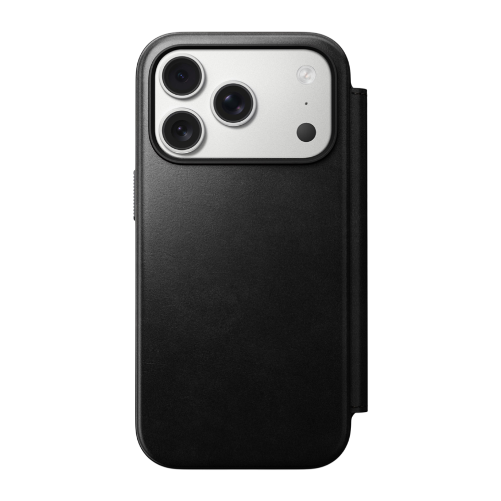 Кожаный чехол-книжка MagSafe Nomad Horween Modern Leather Folio для iPhone 17 Pro Гибридный укреплённый чехол из натуральной кожи Horween с сенсорной накладкой для Контроллера камеры. Есть отделение для купюр и встроенный картхолдер — вмещает до трёх карт