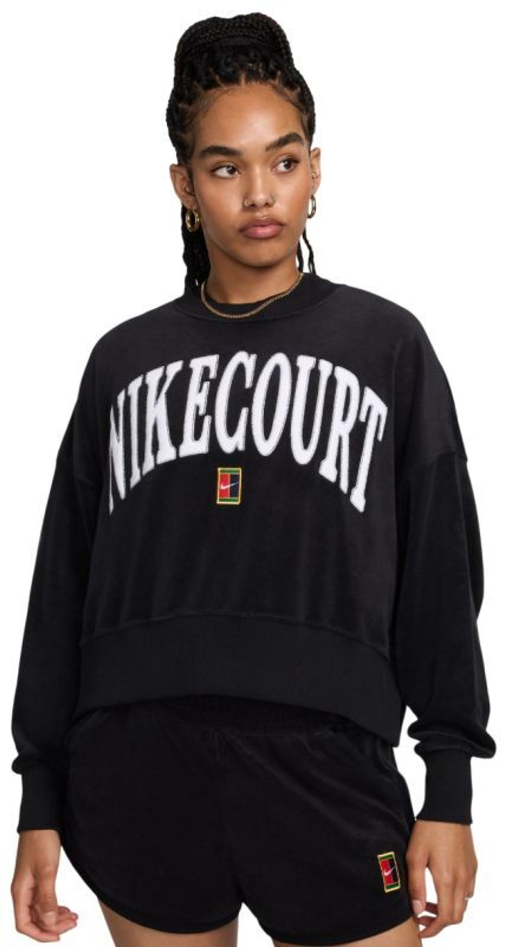 Женская Кофта теннисная Nike Court Heritage Oversized Crew-Neck Graphic Tennis - черный