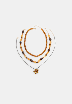 STRADIVARIUS Набор из 3 ожерелий из бусин и цветов, горчичный