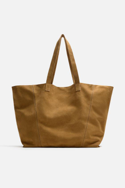 ZARA КОЖАНАЯ СУМКА-ШОПЕР, КАРАМЕЛЬНО-КОРИЧНЕВЫЙ