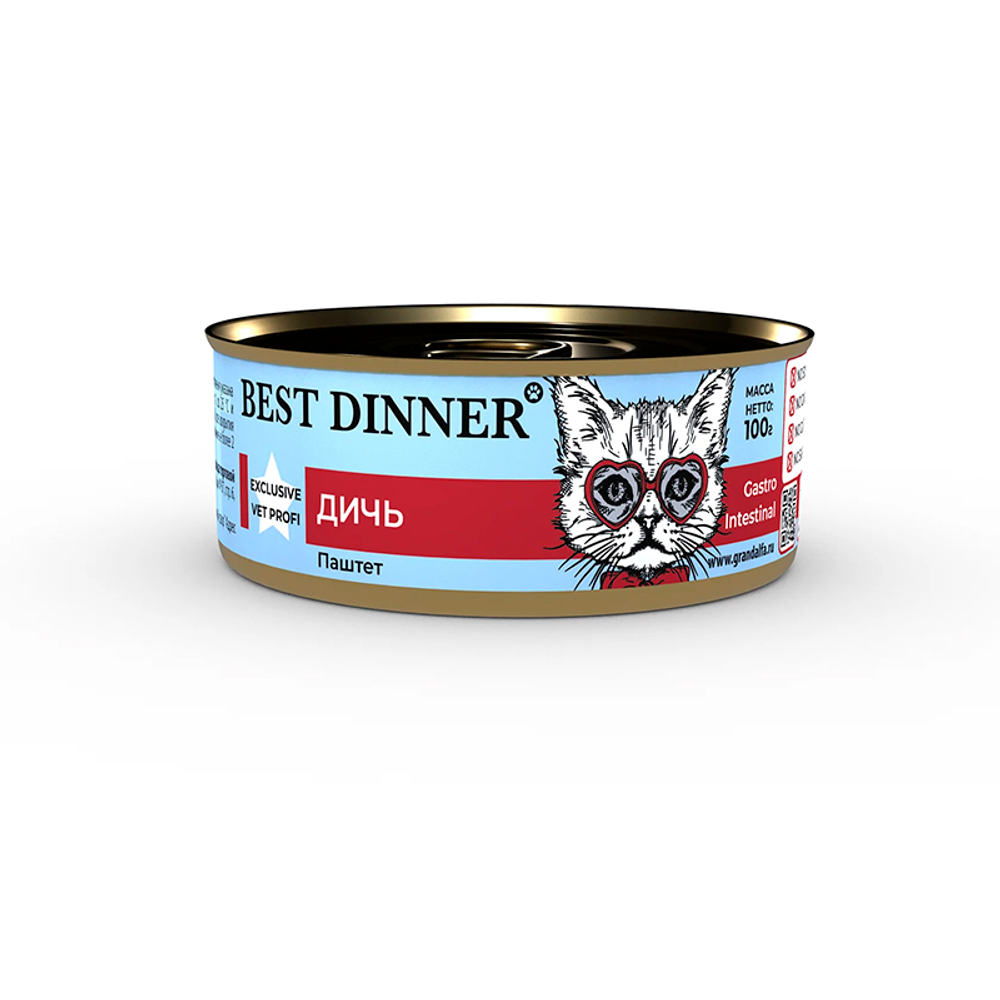 Паштет Best Dinner Vet Profi Gastro Intestinal с дичью 100г для кошек с 6мес.с чувств.пищ-ем