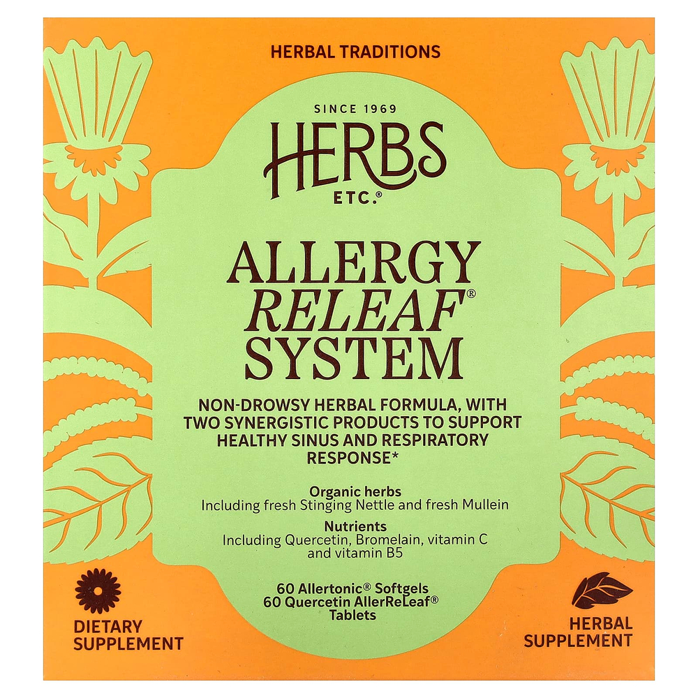Herbs Etc., Allergy ReLeaf System, смесь листьев, 2 флакона, 60 капсул/60 таблеток