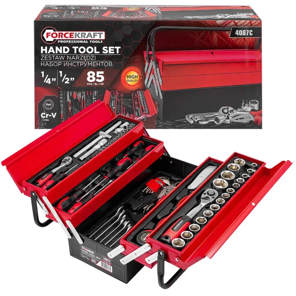 Набор инструментов 85пр. 1/4'', 1/2''(6гр.) FORCEKRAFT FK-4087C