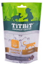 Подушечки с лососем Здоровье шерсти, 60г лакомство для кошек TitBit