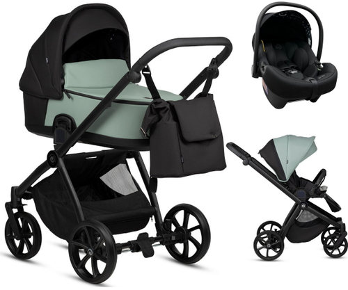 Детская коляска Tutis Mio 3 Plus Essential Кожа 3 в 1 с автокреслом Elo Lux EduSky Black 1502039 Sage