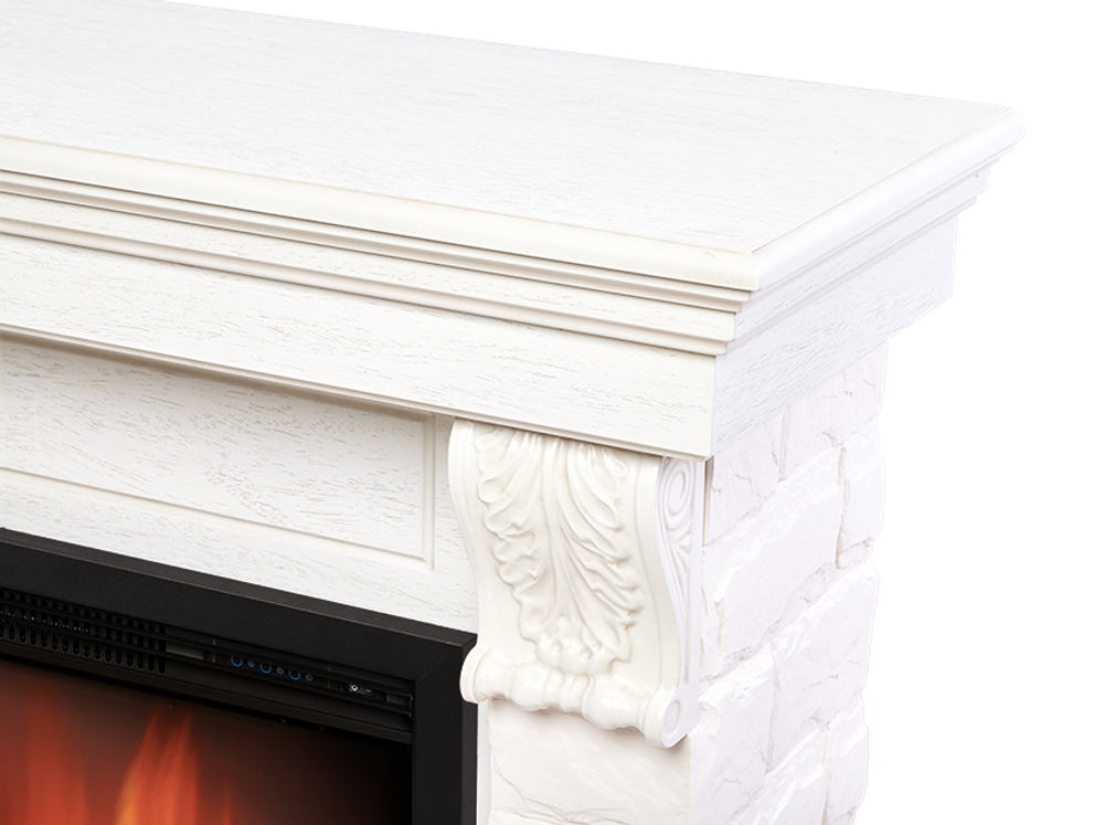 Портал Firelight Forte 25S камень белый, шпон белёный дуб