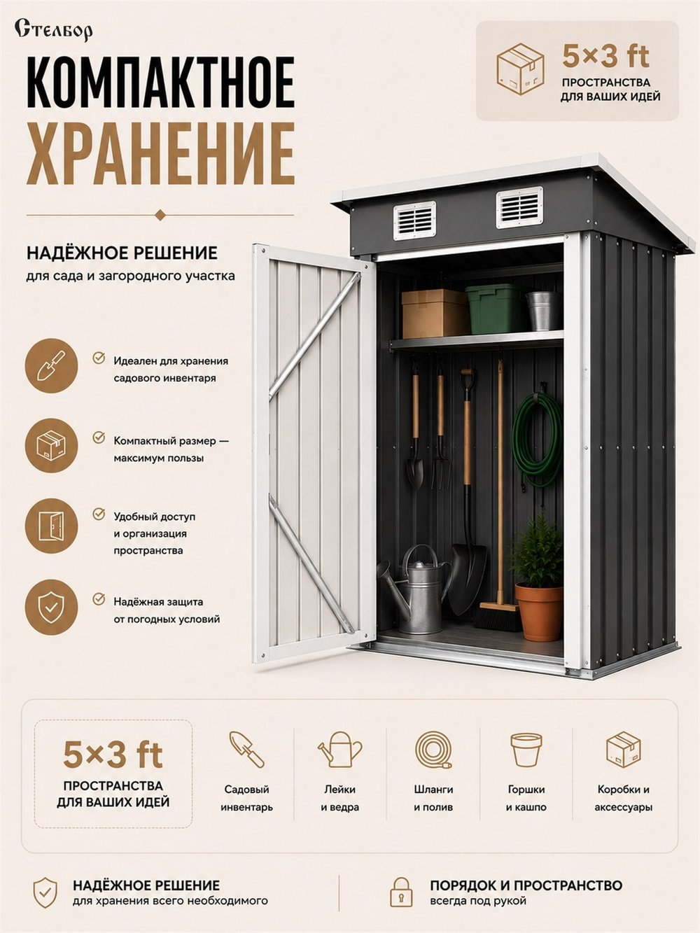 Металлический хозблок 5×3, 148,5×83×184 см